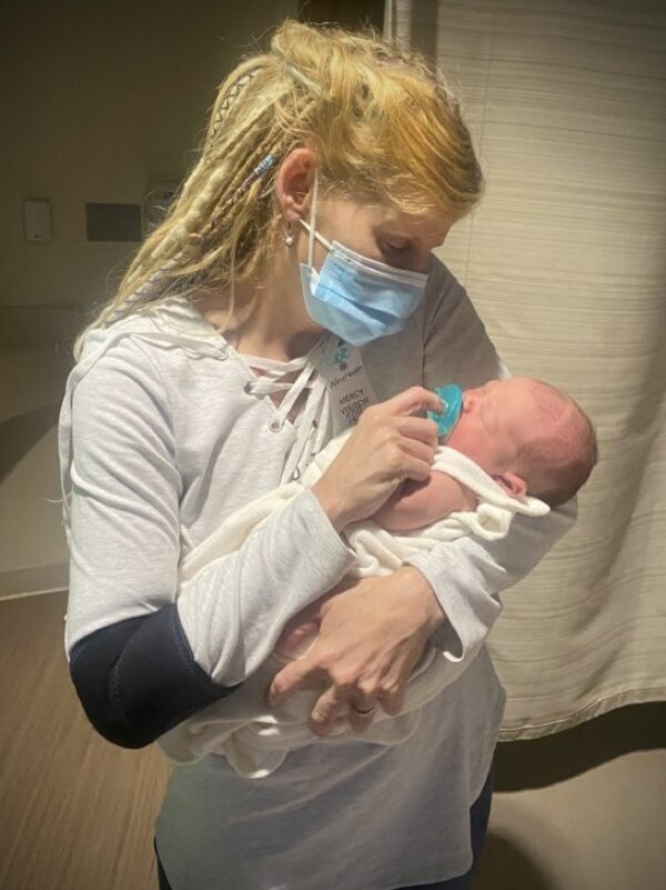 Reborn artist Ginger Kelly with new Great Nephew "Teddy" in the hospital.