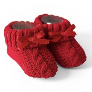Red Newborn Knitted Bow Booties