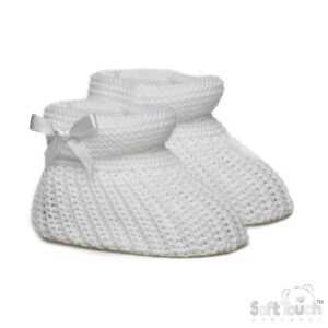 White Cuff Newborn Knitted Baby Booties