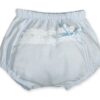 These adorable little baby bloomers have gathered legs and waist with the prettiest lace woven with a satin bow. Perfect diaper cover to pair with your favorite top. 100% cotton Made in Spain Comes in Pink and Baby Blue Size 1m, 3m, 6m, 12m Sold by Alz's Baby Boutique