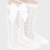 These are absolutely lovely openwork knee-high baby socks with an adorable large side bow. Perfect for baby to wear especially in spring-summer season. Comes in multiple colors. Size- Newborn 100 % cotton  Made in Spain Sold by Alz's Baby Boutique