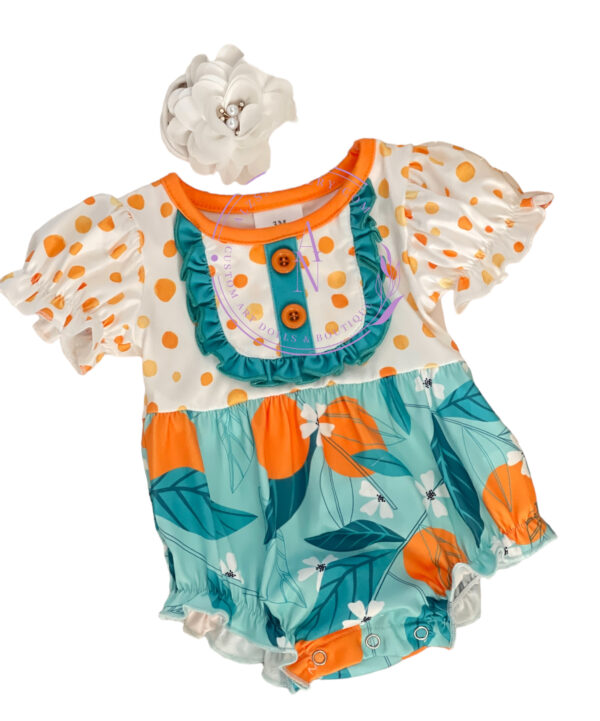 Orange Print Ruffle Romper