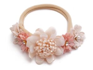 Baby girls newborn photography floral nylon headband sold by Alz's Nursery