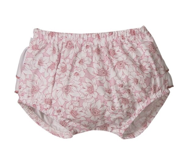 These adorable rose colored print baby bloomers has the prettiest floral design with a pleated and ruffled rump. Perfect to pair with your babies favorite top. 100% Cotton Made in Spain Size- 1m, 3m, 6m Sold by Alz's Baby Boutique