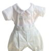 This is simply the cutest white with blue, baby boys two piece heirloom embroidered romper set! Featuring adorable embroidered bears and bunny on a blue embroidered train. A handsome white blouse with a blue stripe border piping . Elastic back on blue romper with a peter pan collar. Made in Columbia 65% Polyester, 35% Cotton Size- Newborn Sold by Alz's Baby Boutique