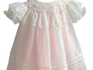 Sweet Sheer Ivory & Pink Overlay Dress, sold by Alz’s Nursery