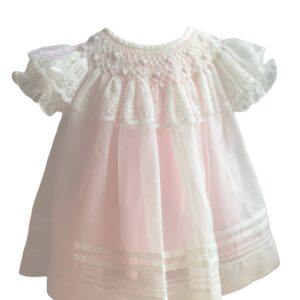 Sweet Sheer Ivory & Pink Overlay Dress, sold by Alz’s Nursery