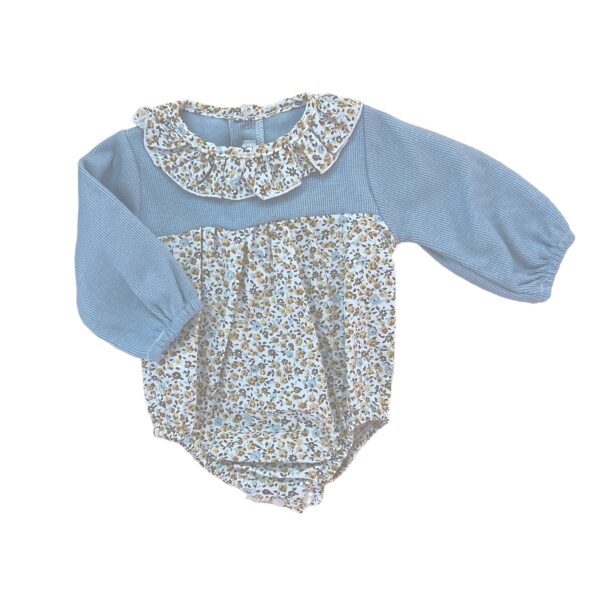 Blue Floral Ruffled Balloon Romper