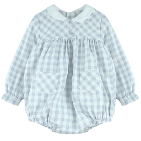 Baby Blue Checked Peter Pan Collar Romper