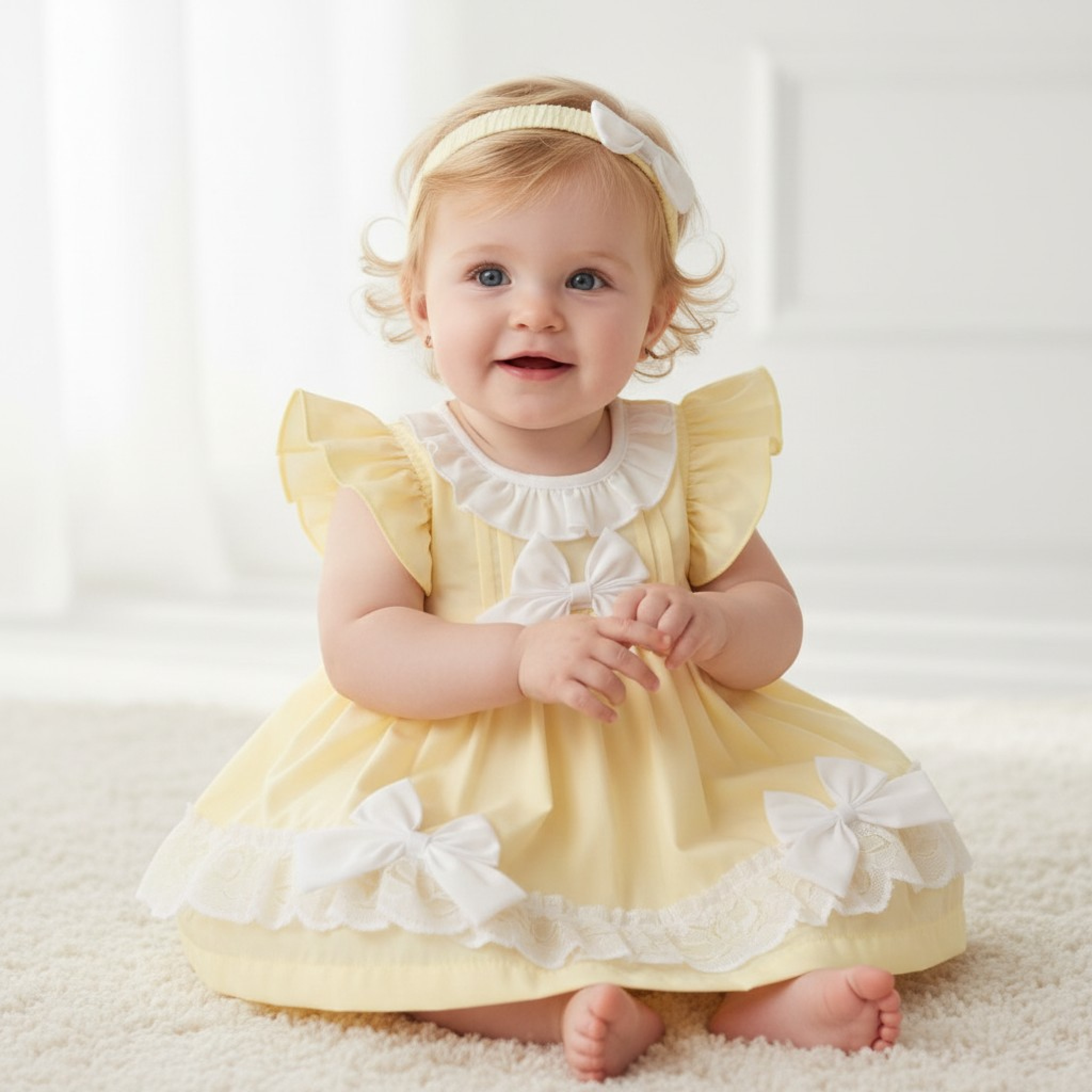 Butter Cream Bows and Lace Dress Set